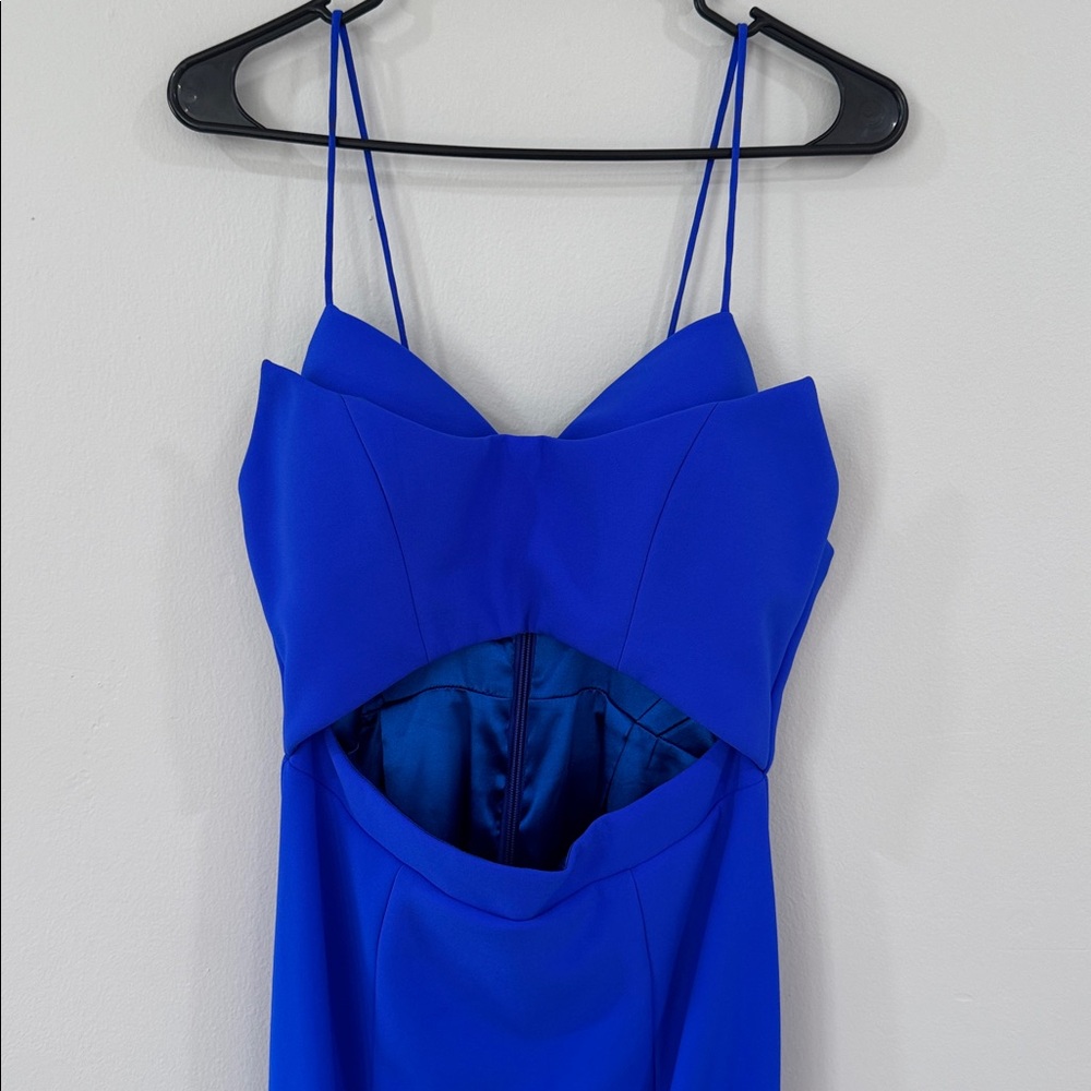 Sheike Savannah Cobalt Blue Spaghetti Strap Midi Dress with Front Cutout - Picture 4 of 8